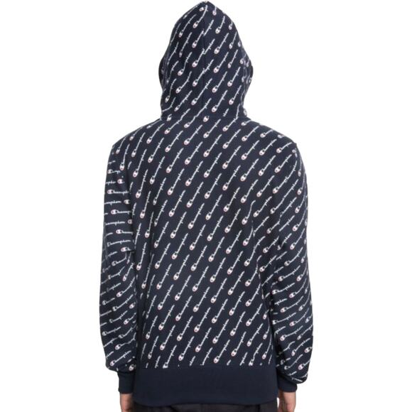 Champion Reverse Weave All Over Print Hoodie Blue White Small - Picture 2 of 12